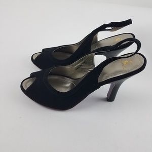 House of Dereon Open Toe Black Suede Pump